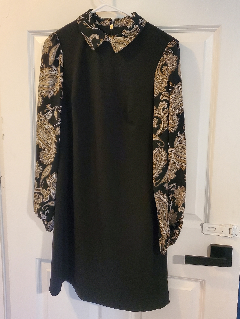 Tommy Hilfiger Black Dress with Paisley Print Sleeves and Collar